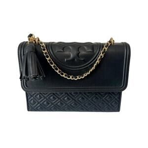Tory Burch Fleming Black Leather Quilted Convertible Shoulder Crossbody Flap Bag